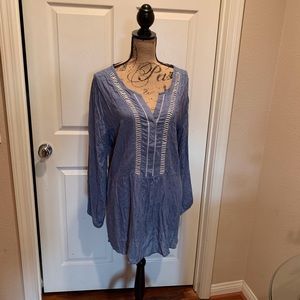 Dusty blue and cream long sleeve tunic